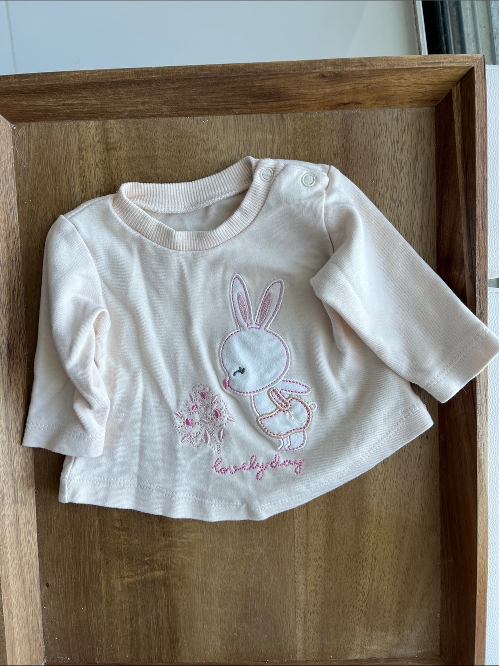 Cream jersey top with bunny embroidery
